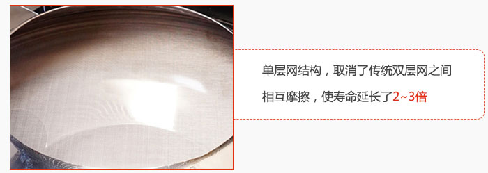 單層網(wǎng)結(jié)構(gòu)，取消了傳統(tǒng)雙層網(wǎng)之間相互摩擦，使壽命延長(zhǎng)了2~3倍