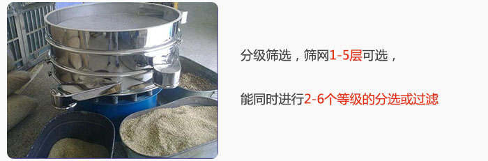分級篩選，可篩1至5層篩網(wǎng)，能同時進(jìn)行2至6個等級的分選或過濾