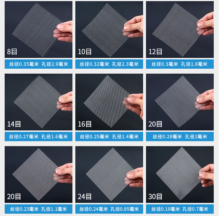 8目-30目金屬絲編織網(wǎng)對應(yīng)的絲徑，孔徑圖片展示