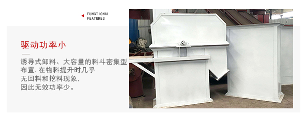TD型斗式提升機驅動力小，無回料等特點展示圖。