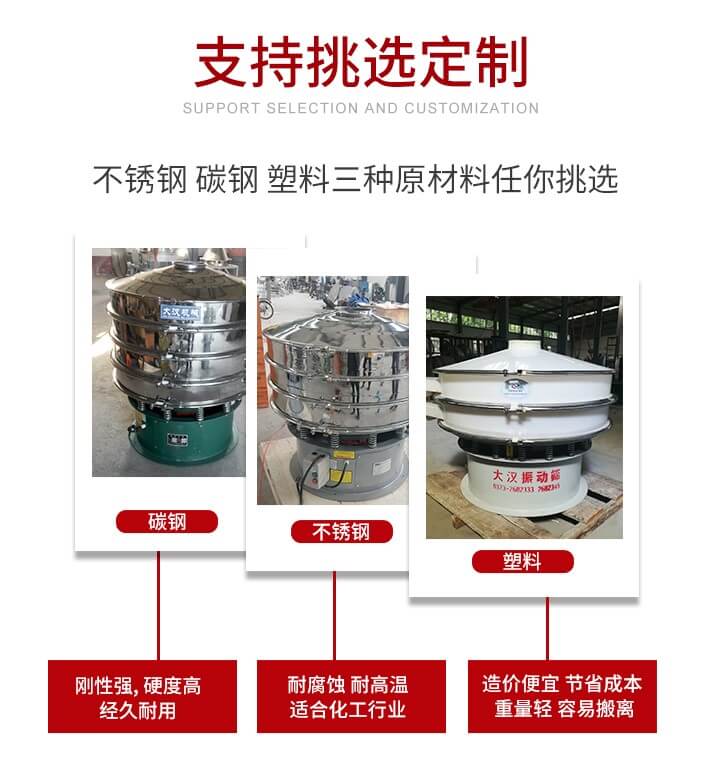 旋振篩可配置一到四層的篩網(wǎng)。旋振篩的篩分效率高，篩分精度高，篩分率高達96%。