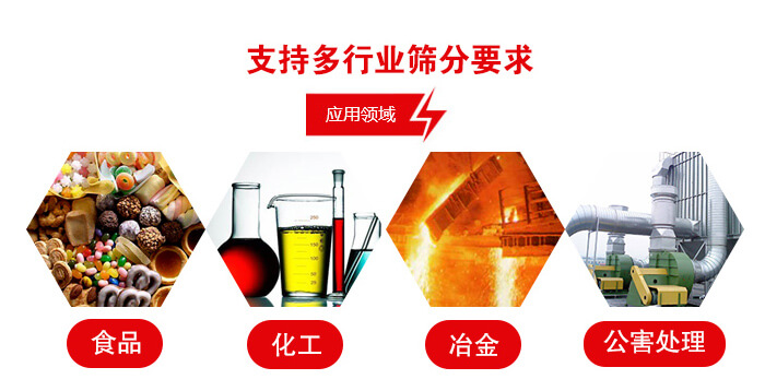 旋振篩適用的行業(yè)：食品行業(yè)，化工行業(yè)，冶金行業(yè)，公害處理等。