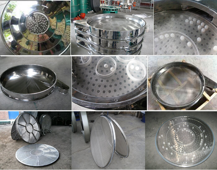 食品振動(dòng)篩細(xì)節(jié)展示：防塵蓋，篩框，網(wǎng)架，底框等。